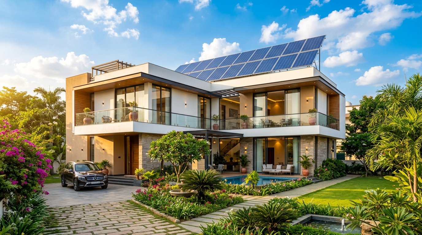 Premium solar panel installation on modern house in Hyderabad